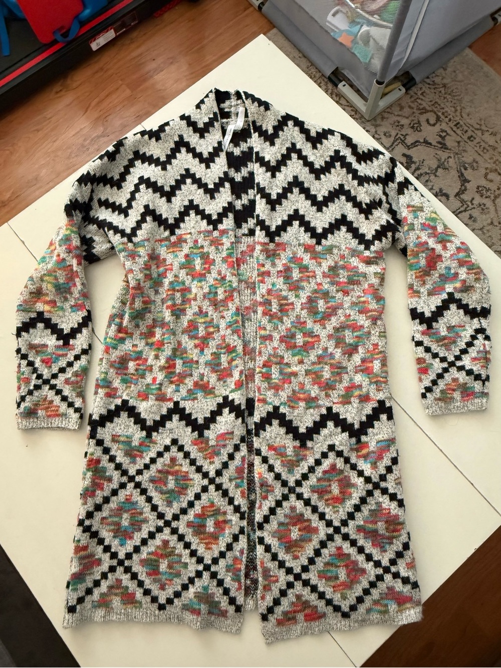 Dreamers by Debut Aztec Southwestern Open Front Cardigan Boho Soft Cozy Rainbow - Picture 2 of 7